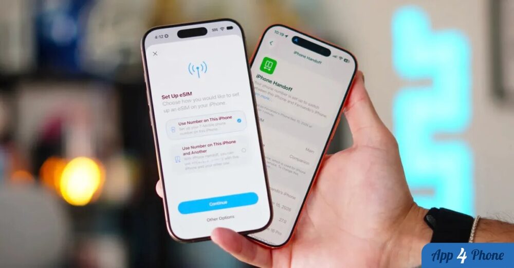Deux iPhone affichent les réglages de la fonctionnalité iPhone Handoff