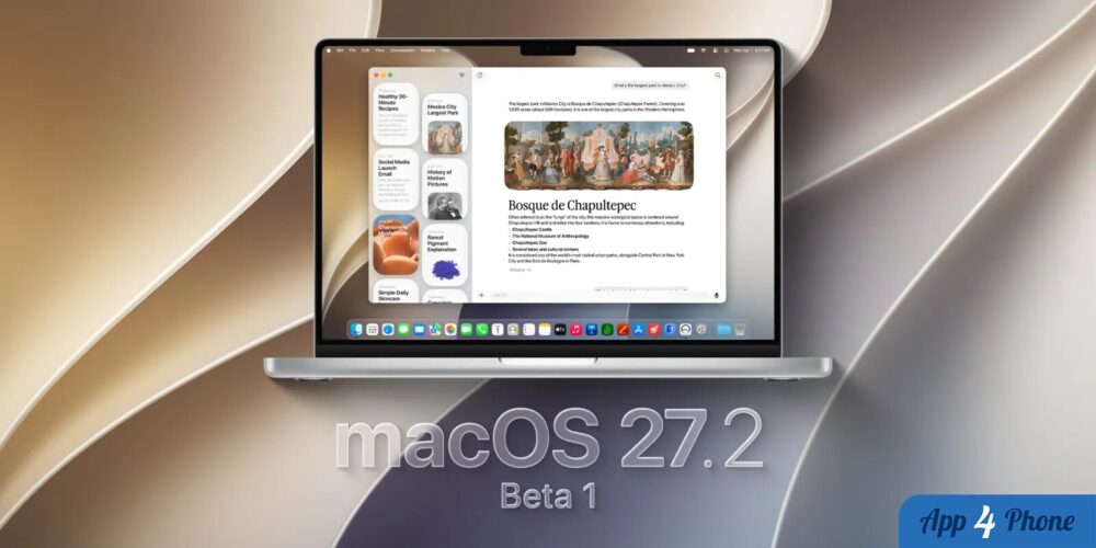 Ordinateur portable présentant macOS 27.2 bêta 1