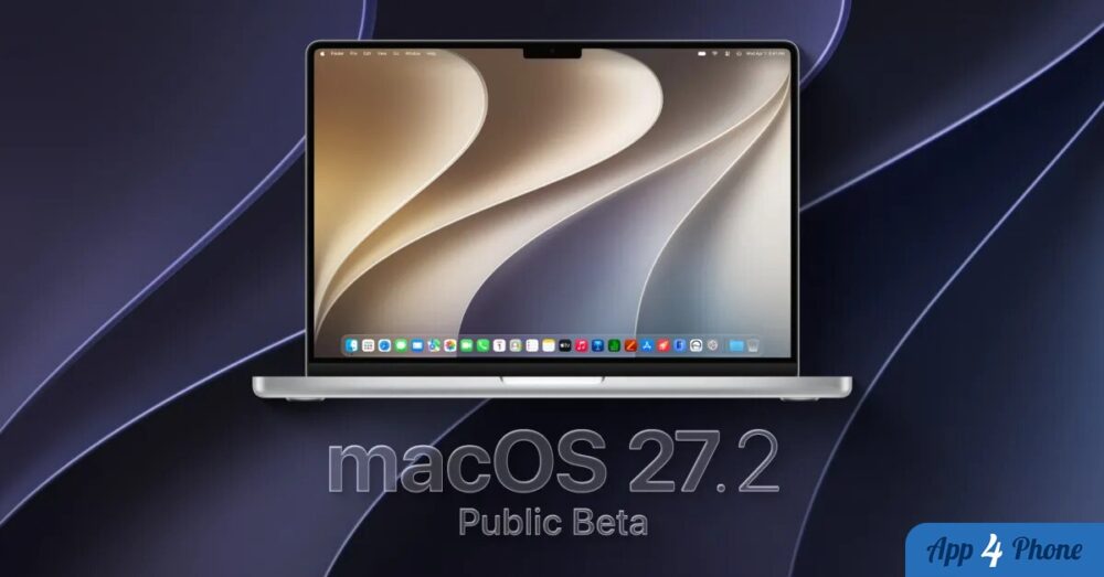 MacBook affichant macOS 27.2 en version bêta publique