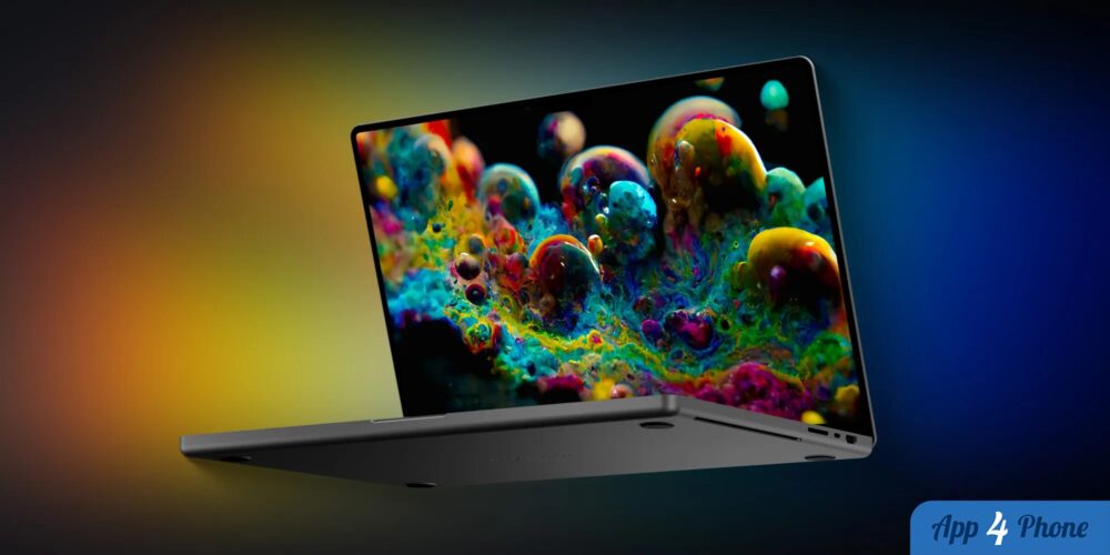 MacBook ouvert affichant une image colorée sur son écran