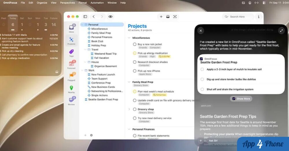 OmniFocus sur Mac génère une liste de tâches avec Siri