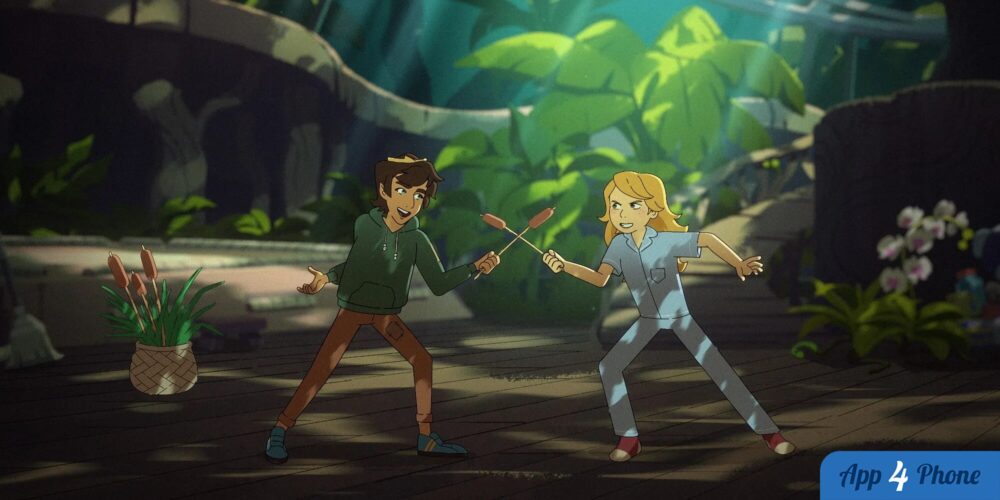 Deux personnages animés se défiant avec des brochettes en bois