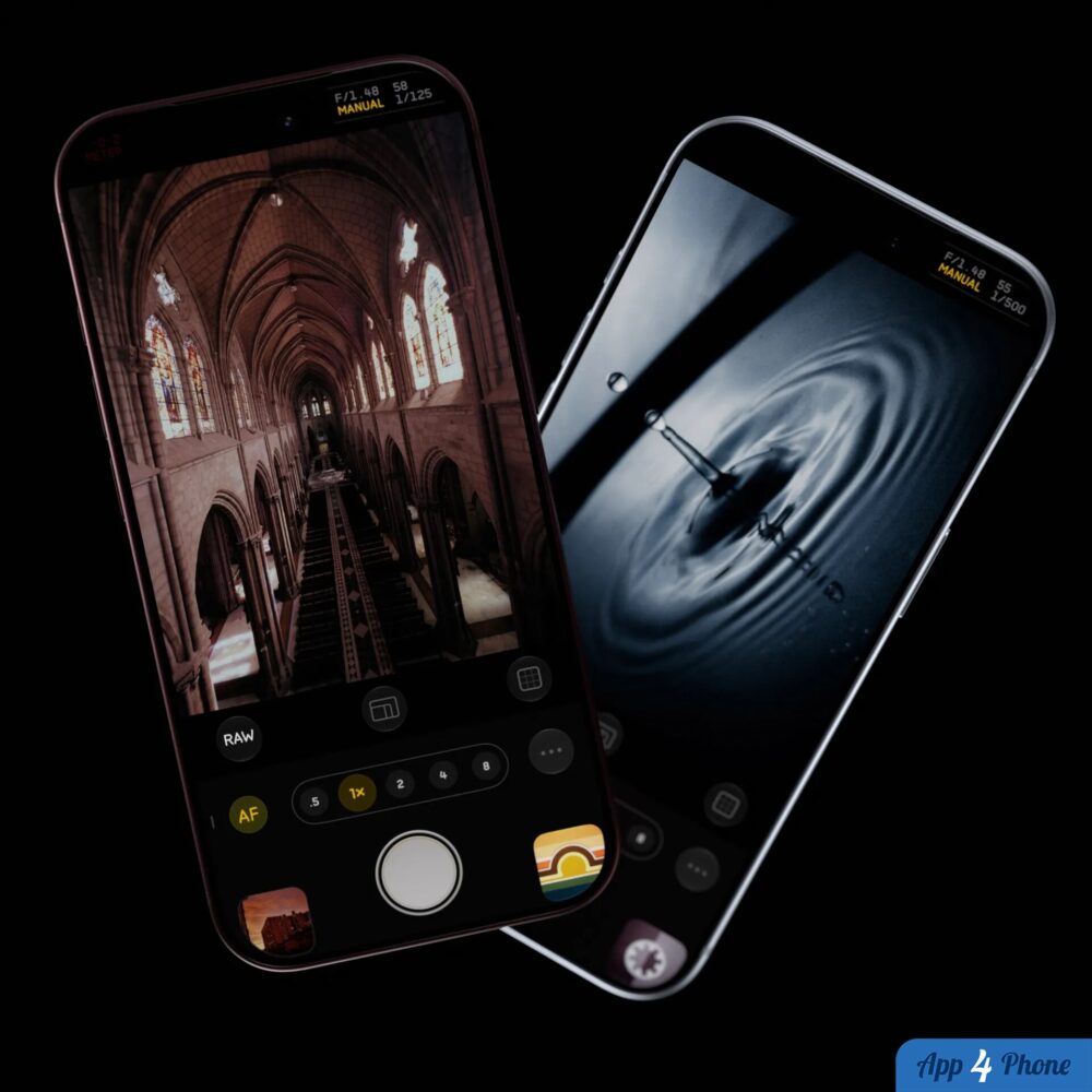 Deux iPhone affichent l’application Halide et ses prises de vue