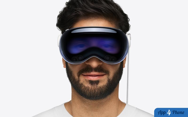 Apple Vision Pro porté par un homme, vue frontale du casque