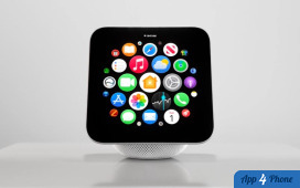 HomePod doté d’un écran affichant des icônes d’applications