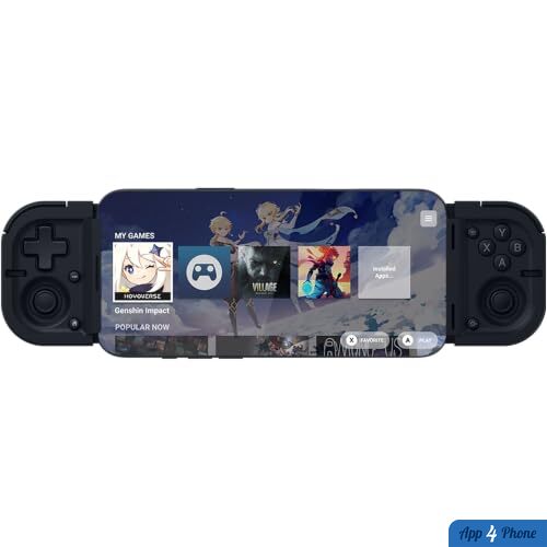 Manette Razer Prio entourant un iPhone avec bibliothèque de jeux