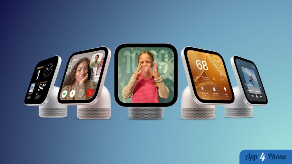 Cinq appareils HomeView affichant différents écrans et fonctionnalités