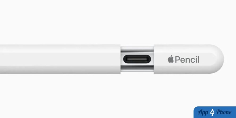 Gros plan sur un Apple Pencil blanc doté d’un port USB-C