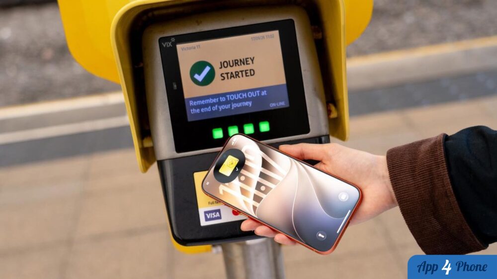 Un iPhone approche un valideur de transport du réseau Bee