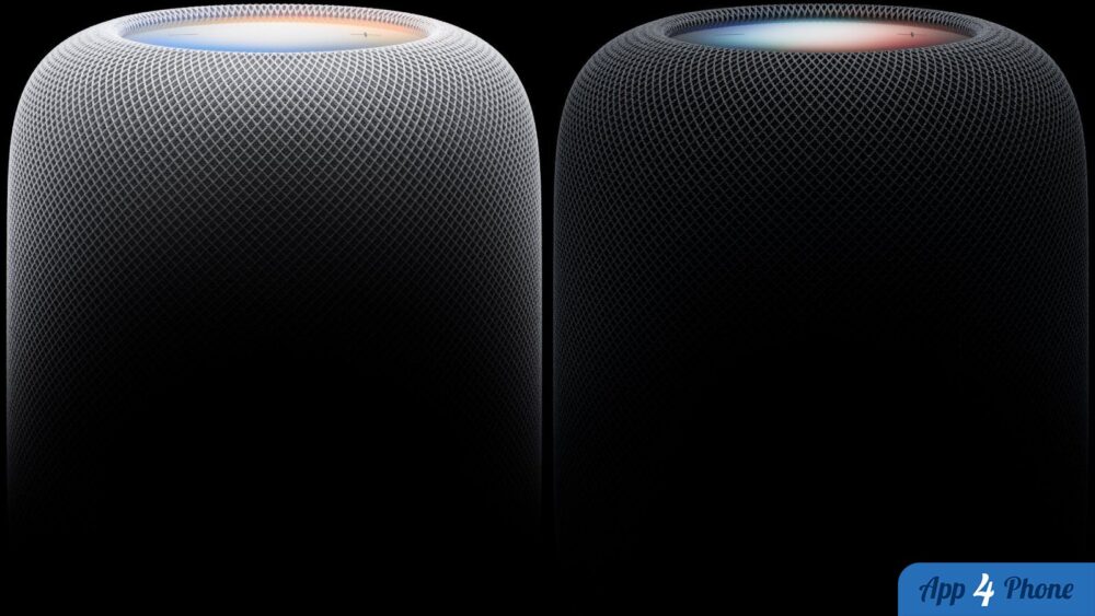 Deux enceintes Apple HomePod de deuxième génération, blanche et noire