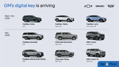 Infographie présentant les modèles GM compatibles avec la clé numérique