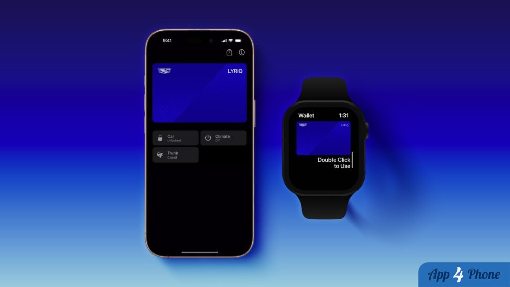 iPhone et Apple Watch affichant une clé numérique Cadillac Lyriq