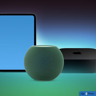 Apple TV entourée d’un HomePod et d’une tablette