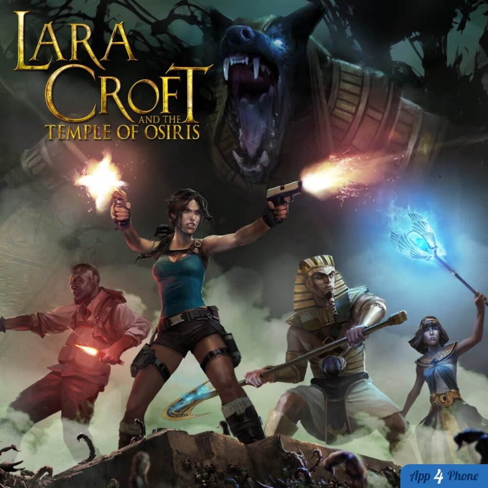 Illustration de Lara Croft combattant des créatures égyptiennes