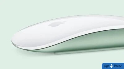 Souris Apple Magic Mouse blanche et verte vue de profil