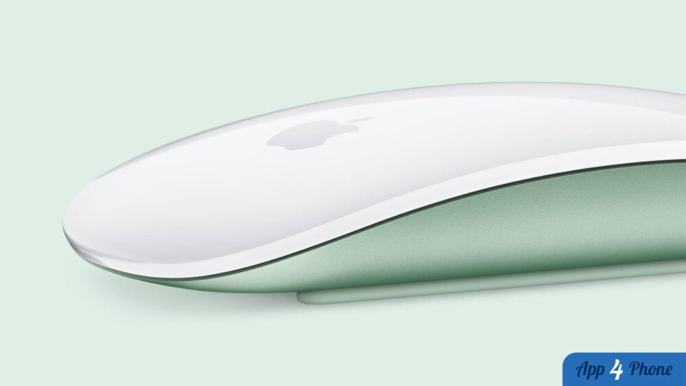 Souris Apple Magic Mouse blanche et verte en gros plan