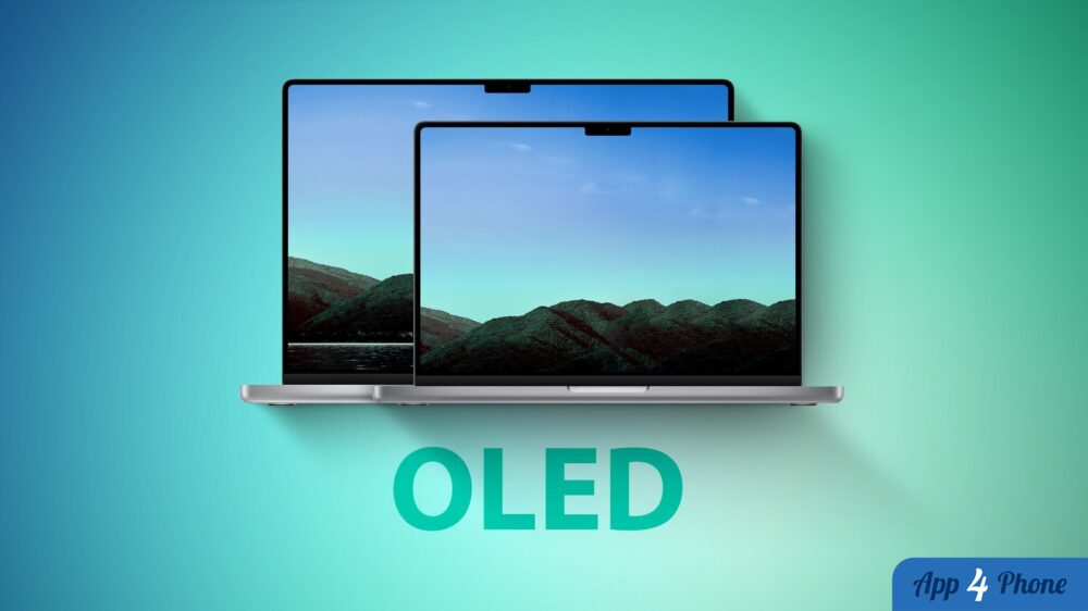 Deux MacBook illustrant le passage attendu aux écrans OLED