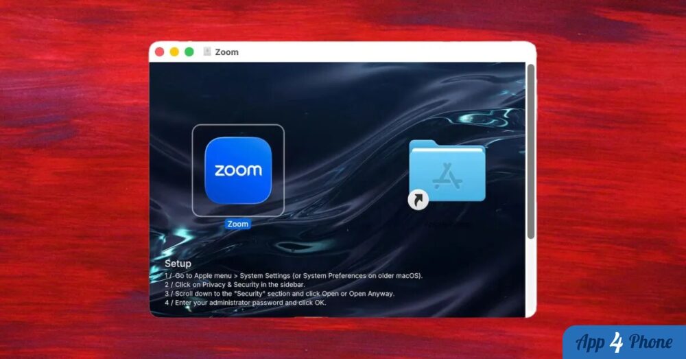 Faux installateur Zoom sur Mac affichant des instructions pour contourner Gatekeeper