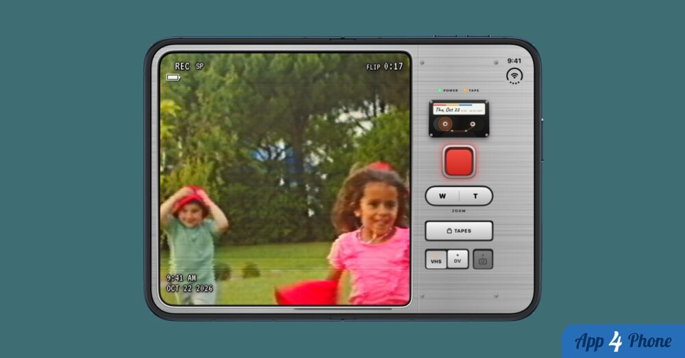 Application Flipcorder affichant une vidéo rétro sur iPhone Duo