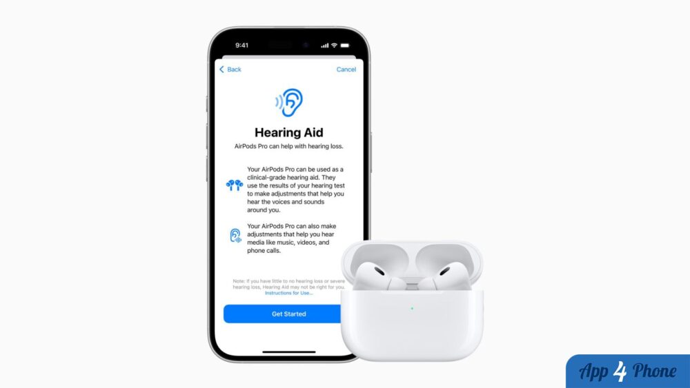 AirPods Pro affichés devant l’écran Hearing Aid d’un iPhone