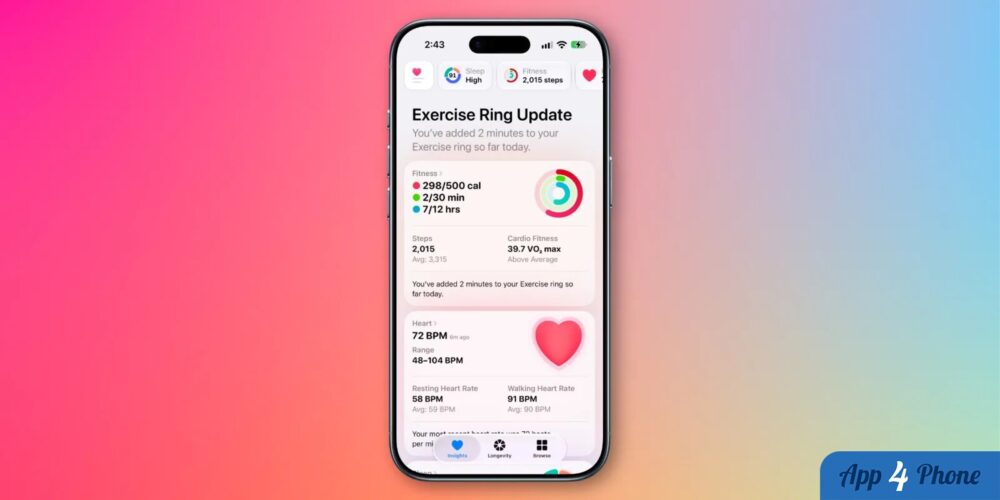 iPhone présentant les données de santé et d’activité physique