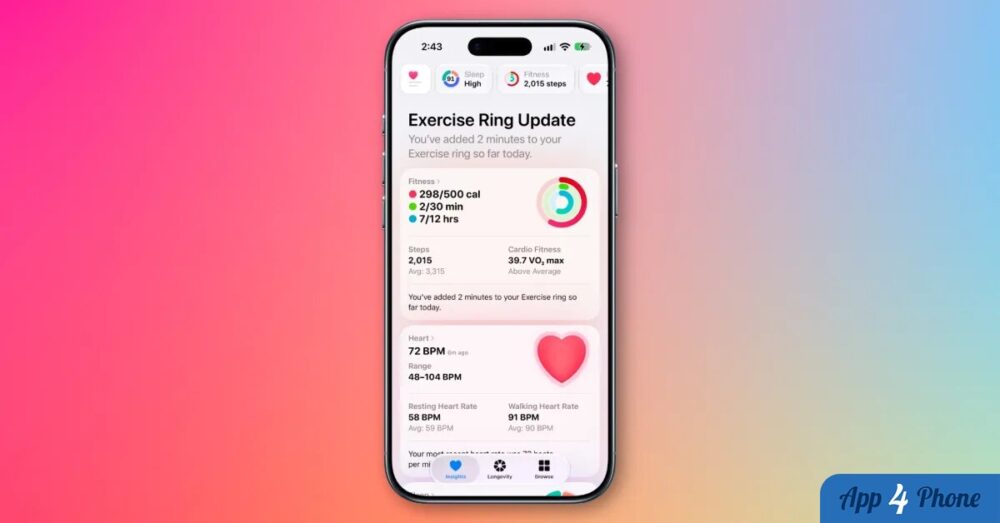iPhone affichant la nouvelle interface de l’application Santé
