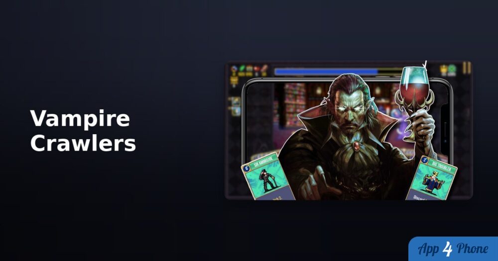 Vampire tenant un verre, entouré de cartes de jeu sur mobile