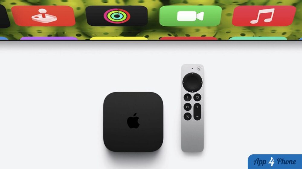 Apple TV noire accompagnée de sa télécommande