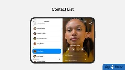 Application Contacts présentant une liste et une fiche détaillée