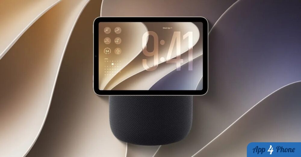 Rendu du HomePad Apple avec écran tactile et enceinte intégrée