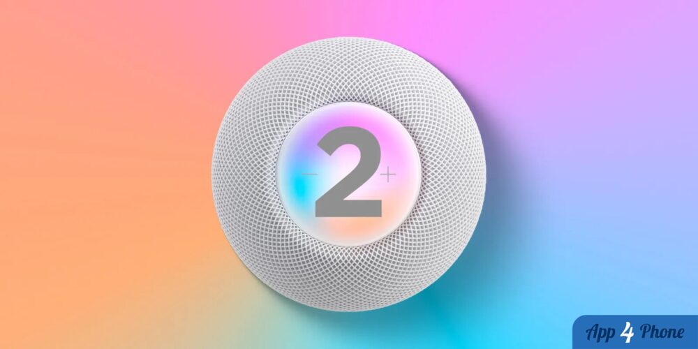 Rendu conceptuel d’un HomePod mini 2 blanc sur fond coloré