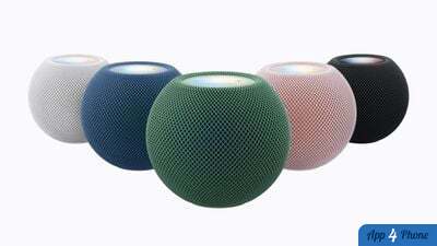 Cinq HomePod mini présentés dans différentes couleurs