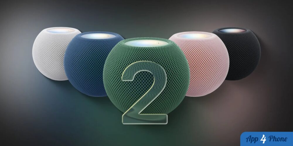 Cinq HomePod mini 2 colorés avec un chiffre deux au centre