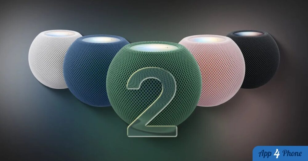 Cinq HomePod mini 2 colorés avec un chiffre deux au centre