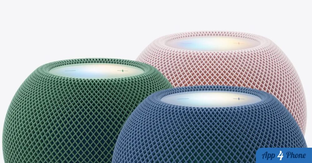 Trois HomePod mini 2 colorés présentés côte à côte