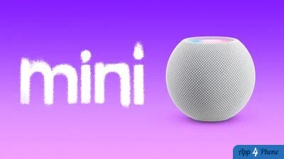 HomePod mini blanc présenté sur un dégradé violet et rose