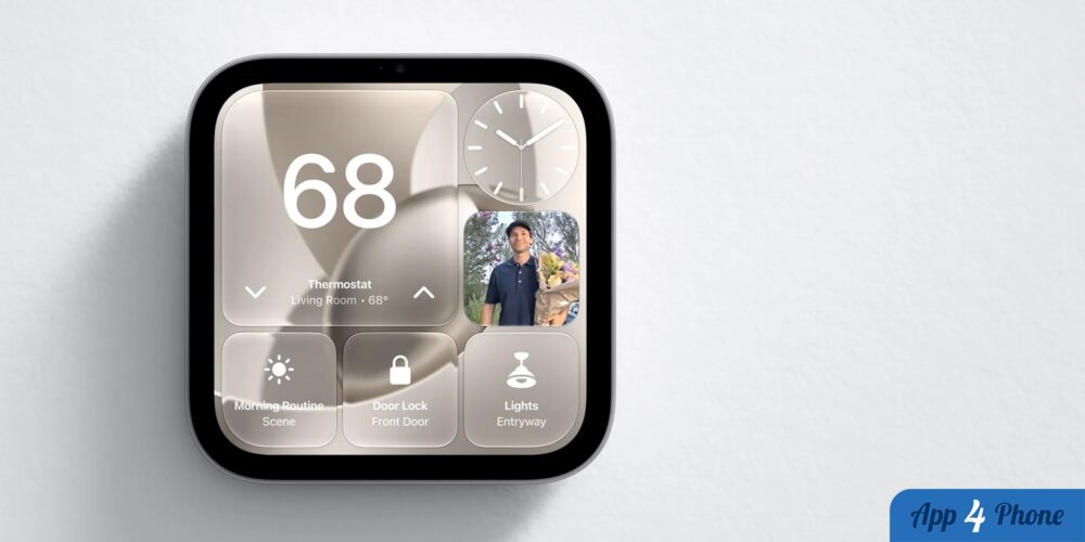 Rendu du boîtier HomeView affichant des widgets domotiques et des commandes