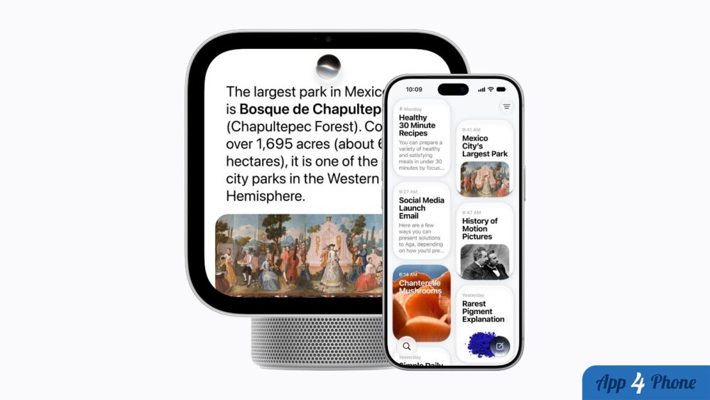 Apple HomeView affichant du contenu sur son écran, avec un iPhone