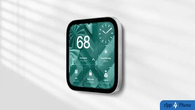 HomeView fixé au mur, affichant des commandes domotiques
