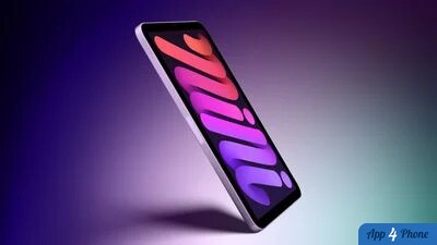 Rendu d’une tablette Apple compacte affichant un fond d’écran coloré