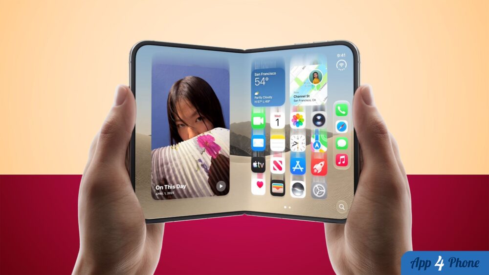 iPhone Duo ouvert affichant des widgets et icônes sur son écran