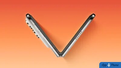 Vue éloignée du smartphone pliable iPhone Duo ouvert