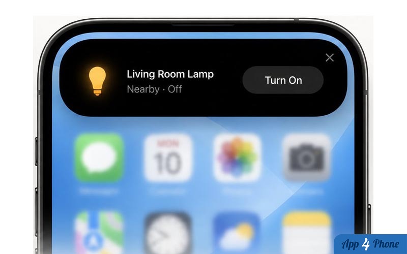 iPhone affichant une suggestion de commande HomeKit dans la Dynamic Island