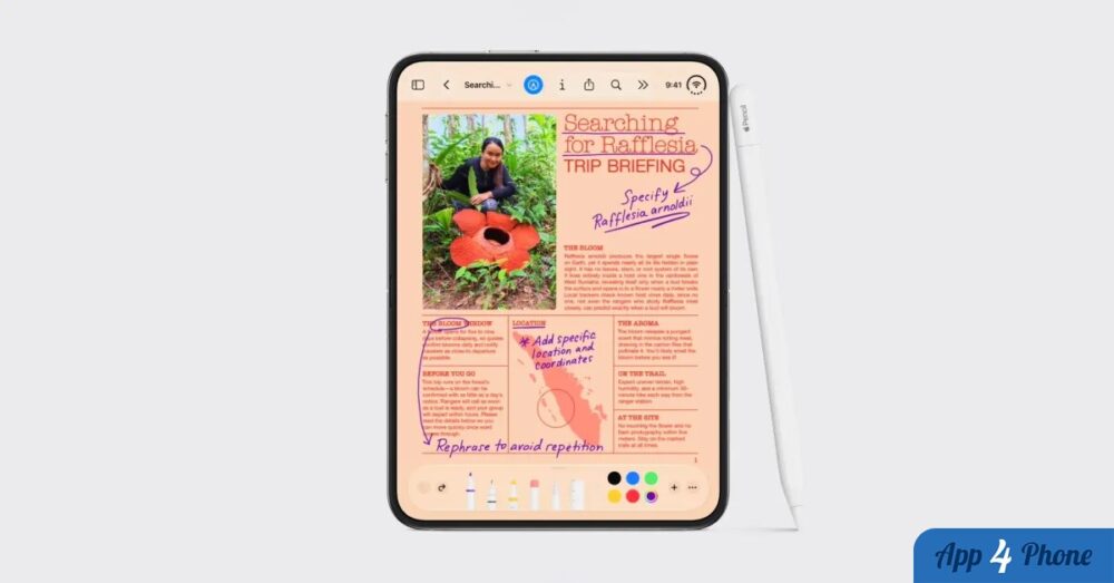iPhone Duo affichant des annotations manuscrites avec un Apple Pencil