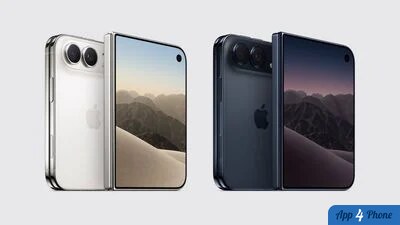 Deux iPhone Duo pliables ouverts, en coloris clair et sombre