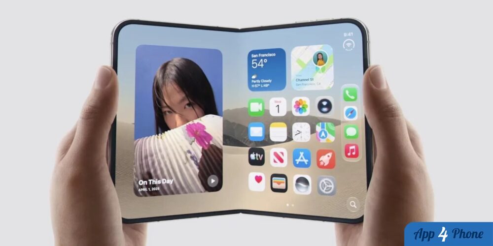 iPhone Duo pliable présenté ouvert avec ses applications visibles