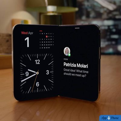Téléphone pliable affichant un calendrier et une conversation