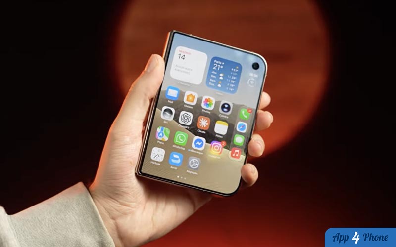 iPhone Duo tenu en main, écran d’accueil visible