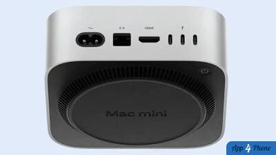 Mac mini vu de dessous avec ses ports arrière