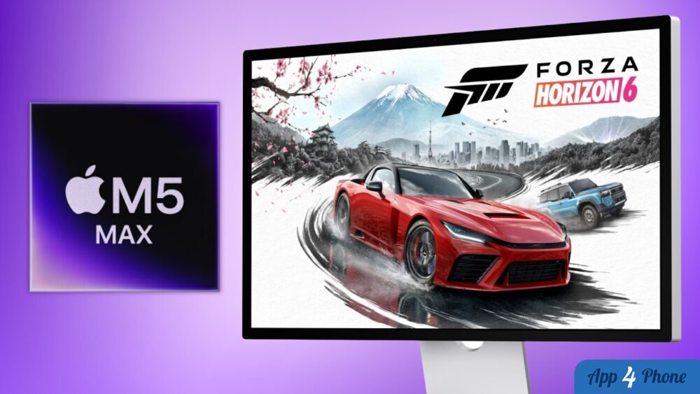 Mac équipé d’une puce M5 Max affichant le jeu Forza Horizon 6